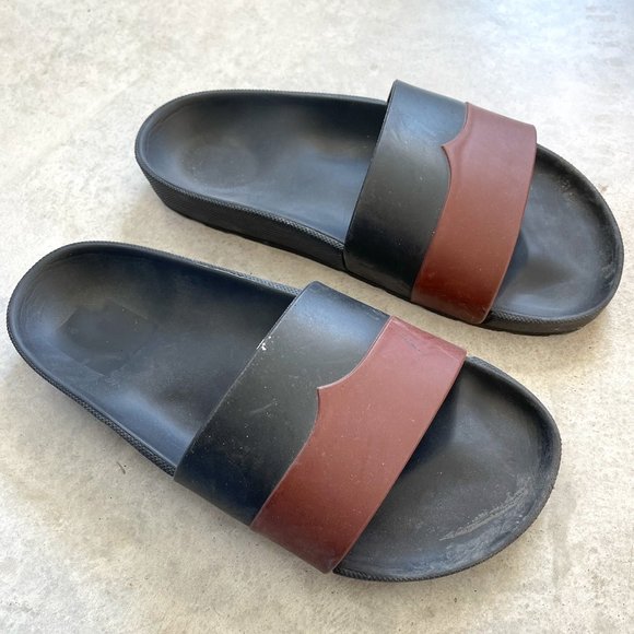 Hunter Original Black with Brown/Red Moustache Slide Slip On Sandal - Picture 1 of 3